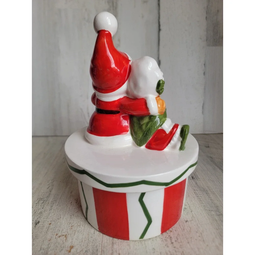 Lefton sleeping Mrs Mr Santa Claus vintage lidded container Xmas home‎